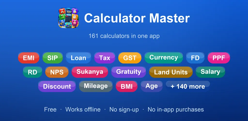 Calculator Master – All in One — 150+ calculators for money, tax, health and units