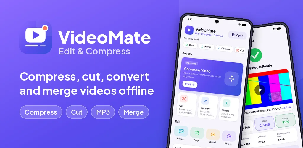 VideoMate: Edit & Compress — Compress, cut, merge and convert videos on the phone